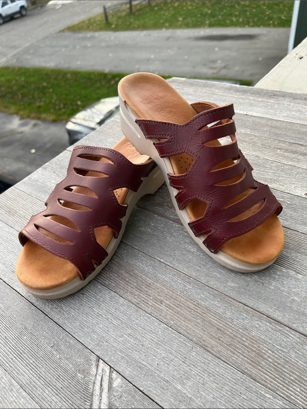 Dansko Women's Burgundy Leather Slide Clogs